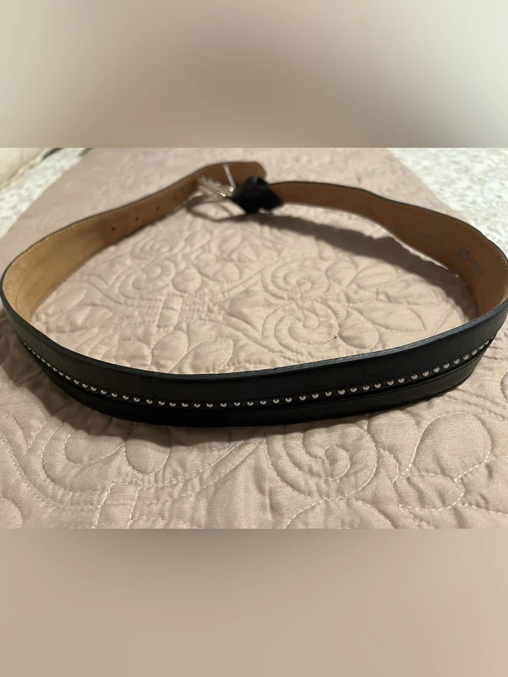 BRIGHTON MENS Black Leather Western style Belt Decorative Silver-Tone sz 34